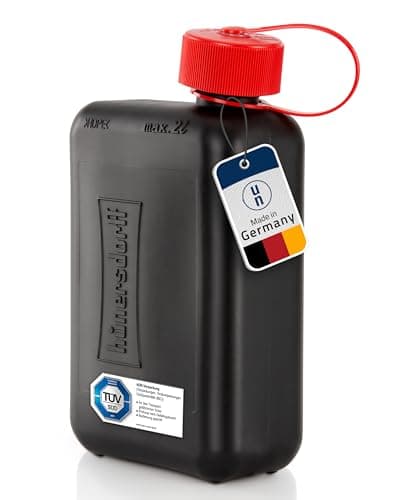 hünersdorff Tanica per carburante standard da 2 l, tanica di ricambio per auto piccole e veicoli ibridi, HD-PE, prodotta in Germania, produzione certificata TÜV, colore nero