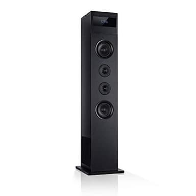 auna Karaboom 100 - Sistema di Altoparlanti 2.1, a Torre, Diffusore da Pavimento, 120 Watt max, BT, Porta USB 2 in 1, MP3, AUX-In, Supporto Tablet, Nero