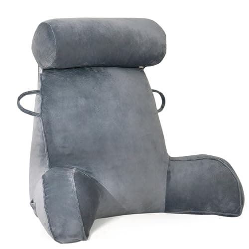 MINGPINHUIUS Cuscino da lettura XL per letto e divano con collo rimovibile, ideale per adulti con memory foam, per leggere, lavorare, giocare, guardare la TV, rilassarsi (grigio)
