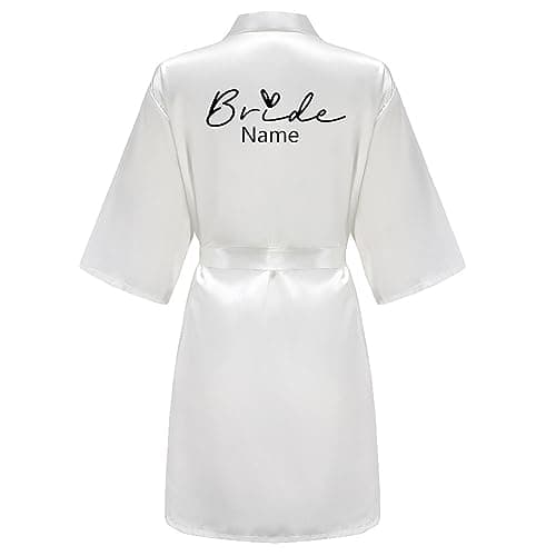 JPHCHSC Personalizzazione Vestaglia da Sposa in Bianco Festa della Sposa in Satin Vestaglia Donna 71