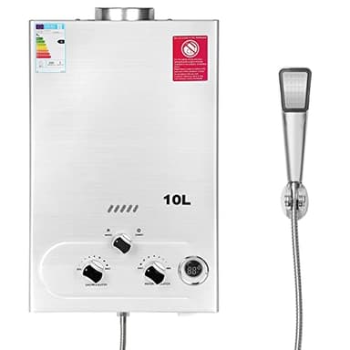 BreeRainz Scaldabagno a Gas 10LPM, Scaldabagno Gas GPL 20KW, Funziona a Bassa Pressione dell'Acqua con Propano e Butano, Adatto per Case Camper Cabine Esterno