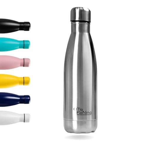 Borraccia Termica in acciaio inox-Otto Koning. Mantiene le bevande fredde per 24 ore e quelle calde per 12 ore. Bottiglia thermos a prova di perdite, senza BPA (500ML, Argento)
