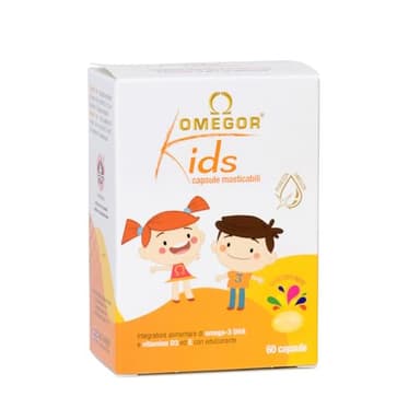 Omega 3 Bambini OMEGOR Kids 3+ Anni (60 Capsule Masticabili alla Frutta) - Ideale per Cervello, Vista, Ossa e Difese Immunitarie per Bambini con Vitamine D3 ed E - Ricco di EPA e DHA