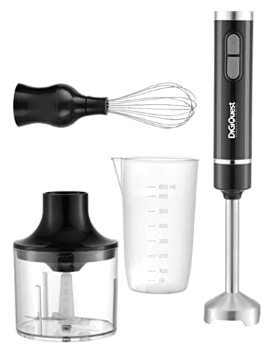 DIGIQUEST Frullatore Ad Immersione Multiuso 3 in 1 Handy 400 Full - Lame e braccio smontabile, Acciaio Inox, Impugnatura Ergonomica, Ciotola e Bicchiere inclusi nella confezione