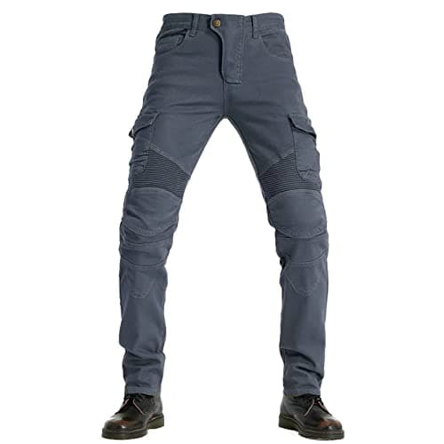 FSORB Pantaloni Moto Uomo, Traspirante Elastico Jeans, Kevlar Traspirante - Impermeabile E Antivento Pantaloni Protettivi Pantaloni Moto Uomo, 4 X Pad Di Protezione (Grigio,XL)