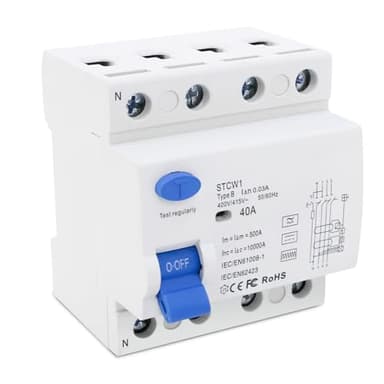Differenziale Riarmo Automatico 40A 30mA, 3P+N Interruttore Differenziale a Riarmo Automatico, Riarmo Automatico Tipo B
