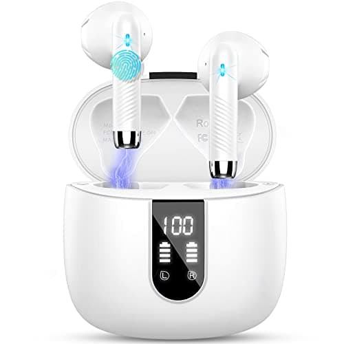 Cuffie Bluetooth, Auricolari Bluetooth 5.3 Cuffie Wireless in-ear con 4 Mic, 2025 Cuffie Senza Fili ENC Cancellazione Rumore, Mini Cuffiette Bluetooth IP7 Impermeabile HiFi Stereo/LED/USB-C Bianco