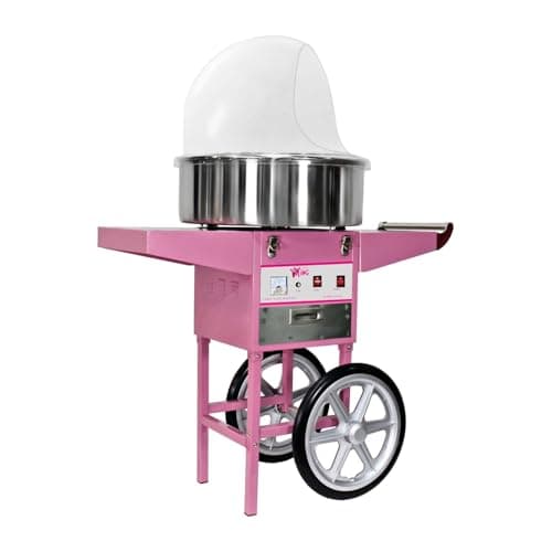 Royal Catering Macchina per zucchero in cotone con carrello, controllo termostato e rotazione, 1200 W, colore rosa, 52 cm