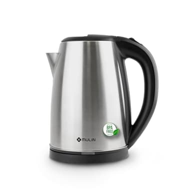 MULIN Bollitore Elettrico in Acciaio Inox, 2L, 1500W Ebollizione Rapida, Base Girevole a 360° Spegnimento Automatico, Senza BPA Indicatore Acqua, Ideale per Tè e Caffè