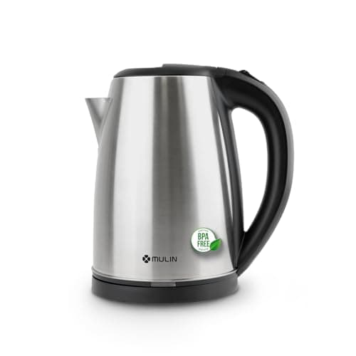MULIN Bollitore Elettrico in Acciaio Inox, 2L, 1500W Ebollizione Rapida, Base Girevole a 360° Spegnimento Automatico, Filtro Anticalcare, Senza BPA Indicatore Acqua, Ideale per Tè e Caffè