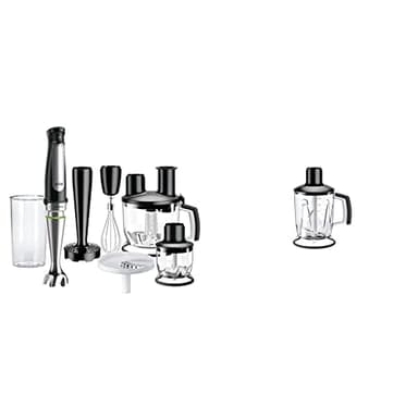 Braun MultiQuick 7 MQ7087X Frullatore Immersione, Minipimer, Dotazione Robot da Cucina da 1,5L, Nero & Tritatutto, Accessorio per Frullatore con Sistema Easy Click Plus e Manico