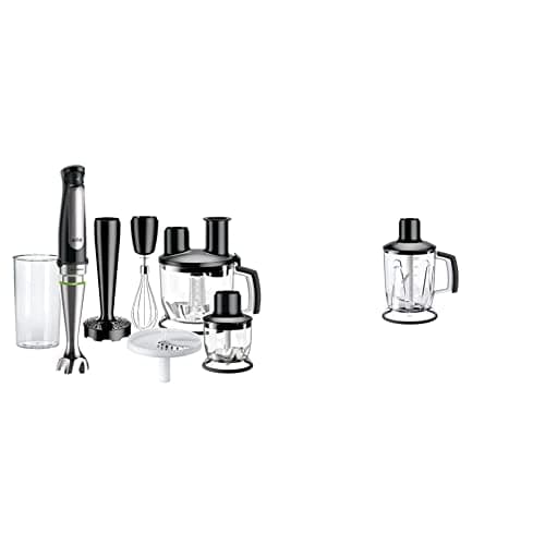 Braun MultiQuick 7 MQ7087X Frullatore Immersione, Minipimer, Dotazione Robot da Cucina da 1,5L, Nero & Tritatutto, Accessorio per Frullatore con Sistema Easy Click Plus e Manico