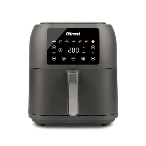 Girmi FG92 Ecofrit Deep Friggitrice ad Aria Capacità XXL 8 Litri, 1700W, BPA/PFOA free, Contenitore antiaderente, Display digitale con 7 programmi, Tasto di sicurezza, Ricettario Incluso, Grigio Opaco