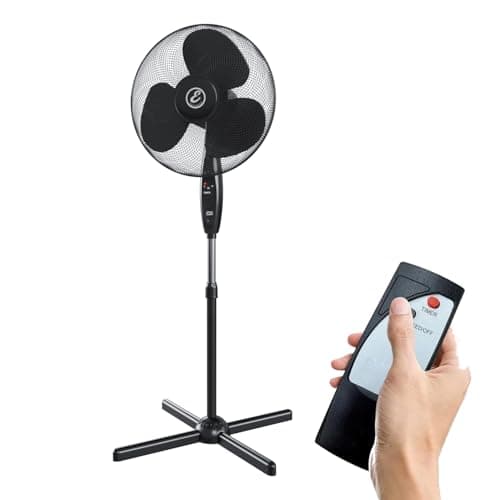 Ventilatore Per Pavimento A Piantana Potente Da 50W 3 Velocità Oscillante Altezza e Inclinazione Regolabili Pale Da 40 Cm Silenzioso Con Timer 7 Ore E Telecomando per Controllo A Distanza Colore Nero