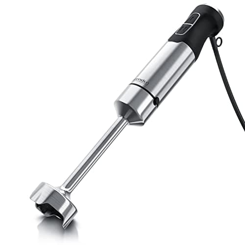 Arendo - Frullatore a immersione 1000 Watt in acciaio inox - Coltello a quattro lame - Frullatore - Regolazione continua della velocità - Tasto turbo - Piedino rimovibile - Certificazione GS
