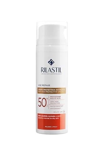 Rilastil Age Repair Crema SPF50+, Emulsione Cremosa Viso, Crema Solare Viso, Resistente all'Acqua, per Pelle Sensibile, Confezione da 50ml