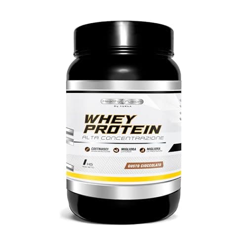 Whey Protein in Polvere Healthy Fusion | Proteina Premium 100% Pura + BCAAS + Aminoacidos | Alto Contenuto Proteico | Maggiore Crescita Muscolare, Recupero e Benessere Generale | Gusto Cioccolato 1kg