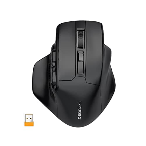 Yeemie Mouse wireless USB grande per mani grandi, mouse ottico da gioco wireless 2.4G, 4800 DPI, mouse senza fili a 6 pulsanti, mouse portatile per PC Mac, nero