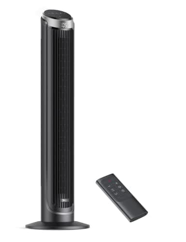 Dreo 28dB Ventilatore a Torre con Telecomando, Velocità 7,9 m/s, Oscillante a 90°, Raffreddamento Silenzioso, 4 Modalità, Timer 12 Ore, Display LED, da Pavimento per Camera da Letto Ufficio