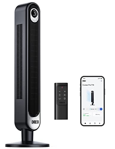Dreo WiFi Voice Control Tower Fan, funziona con Alexa/Google, Oscillating Floor Fan con 6 velocità, 4 modalità, timer da 12 ore, display LED, fan per interni per Bedroom Home Office con telecomando