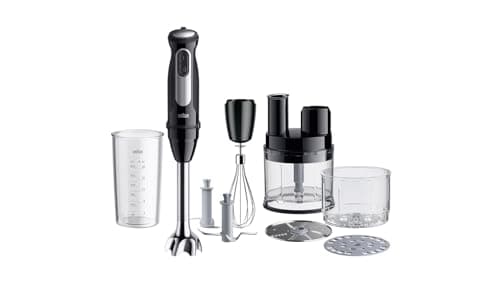Braun MultiQuick 5 Pro MQ55755M - Frullatore a immersione con 25 livelli di velocità, Easy Click System Plus, 1000 W, nero con mini robot da cucina, tritatutto, frusta, mixer e misurino (600 ml)