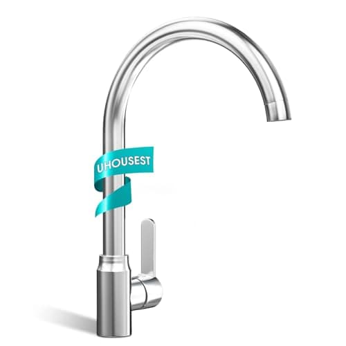 UHOUSEST Rubinetto Lavello Cucina, Acciaio Inossidabile Rubinetto Cucina,con Miscelatore Cucina Girevole a 360°(G3/8 Pollici)-Con accessori di montaggio
