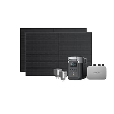 ECOFLOW Impianto fotovoltaico da balcone PowerStream, microinverter grid tie,pannelli solari rigidi 400W×2,centrale elettrica DELTA 2 da 1kWh,Smart Plug×2,Wi-Fi,App,controlla consumi energetici