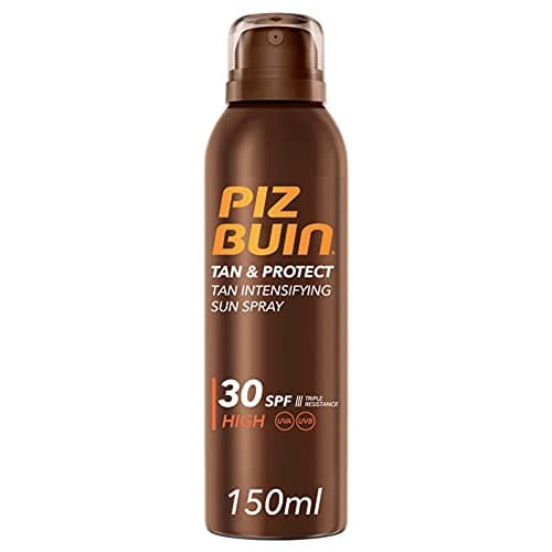 PIZ BUIN Tan & Protect Spray Solare Intensificatore dell'Abbronzatura SPF 30, Crema solare spray abbronzante corpo con Illumitone, Protezione solare spray SPF30 con filtro solare UVA/UVB, 150 ml
