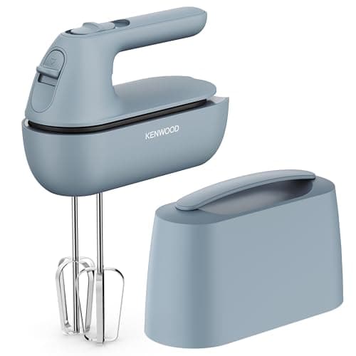 Kenwood QuickMix Go HMP40.000GY, Sbattitore Elettrico Portatile con Custodia Integrata, Fruste e Ganci per impastare in Acciaio Inox, 5 Velocità, Realizzato con Plastica Riciclata, 350W, Storm Blue