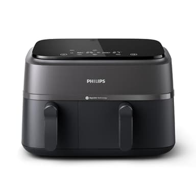 Philips Dual Basket Air Fryer - Cottura sana, veloce e versatile, capacità 9L, touchscreen, design a 2 cestelli (NA350/00)