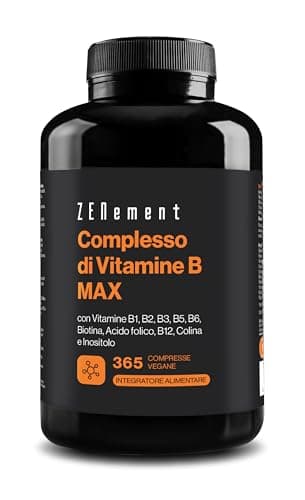 Vitamina B Complex Alto Dosaggio, 365 Compresse Vegane di Vitamine B (Scorta per 1 Anno) Vitamine Gruppo B con Biotina, Vitamina B6, B9, B12, B1, B2, B3, B5, Multivitaminico Gruppo B