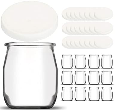 SPECIAL-DAY 12 vasetti yogurt in vetro con 24 coperchi12+12 in omaggio ermetici senza BPA- Piccolo barattolo yogurt Bebe- per yogurtiere - 143 ML-Made in France
