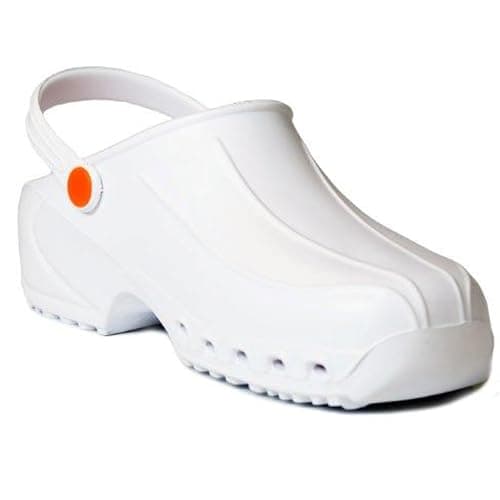 Gima - Zoccoli Professionali Ultraleggeri con Laccetto, Unisex, Anatomici, Antiscivolo, Antishock, Antistatici, Tomaia Non Forata, Suola Forata, Colore Bianco, Misura EU 37, 1 Paio