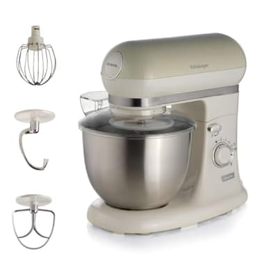 Ariete 1588 Impastatrice Planetaria - Pane, pizza e dolci - 7 Velocità - 3 Fruste - 5,5 Litri - Acciaio Inox - 2400 Watt - Linea Vintage - Beige