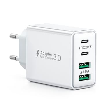 Caricatore USB C Presa, 40W 4-Porto Alimentatore USB Multipla Ricarica Veloce Tipo C Caricabatterie Spinotto Multiplo Carica Spina Rapido Caricatore per iPhone 16 15 14 13 12 11 Pro Max Plus,Samsung