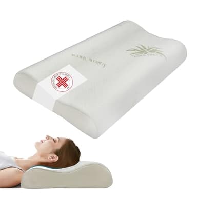 Kiby® Cuscino Cervicale in Memory Foam [Dispositivo Medico Detraibile] Ortopedico con Aloe Vera (Certificato OEKO-TEX®), Doppia Onda Ergonomica, Traspirante, Antirussamento, Anallergico e Lavabile