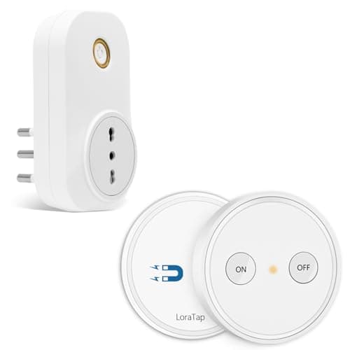 LoraTap Presa Telecomandata con Telecomando, Spina Elettrica con Interruttore Senza Fili 200m Controllo Remoto On/Off per Elettrodomestici, Presa Wireless Italiana 10A 16A, Bianco, 2 Anni di Garanzia