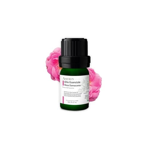 Olio Essenziale Rosa Damascena AMYRON | Al 100% Puro 5ml Naturale | Ideale Per Aromaterapia E Diffusore Oli Essenziali | Massaggi aromatici | Uso Topico E Terapeutico | Alimentare | Senza OGM.
