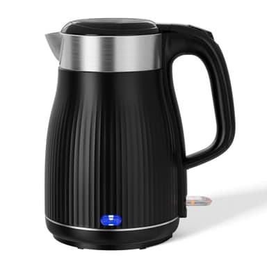 QEXREED Bollitore Elettrico 1.8L, Bollitore Elettrico Piccolo Mantenere caldo a 65°C, Spegnimento Automatico, Acciaio Inossidabile, Base di rotazione a 360°, 1500W-1800W, Nero