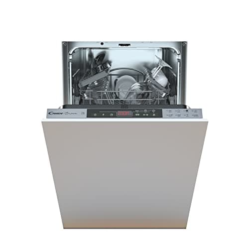 Candy Brava Lavastoviglie Slim da Incasso 45 cm, 10 Coperti, 8 Programmi, Ciclo Rapido 30 Min, Partenza Ritardata 3-6-9h, Salvaspazio, Classe E, 44,8 x 55,9 x 81,6 cm, Argento - CDIH 2T1047