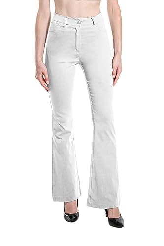 Pantaloni da Donna Svasati Effetto Jeans Estensibile Vita Alta Skinny Push up Zampa Elefante Campana in Denim Slim Fit cod.3050 (L, Bianco)