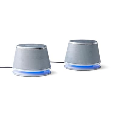 Amazon Basics Altoparlanti stereo 2.0 per PC fisso o portatile, ingresso AUX da 3,5 mm, alimentazione USB, 1 paio, argento