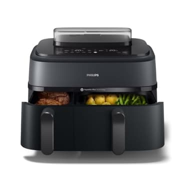 Philips Airfryer Serie 5000 doppio cestello con cottura a vapore - 9L, RapidAir Plus, 19 modalità di cottura, 90% di grassi in meno, AirSteam, pulizia a vapore, accessori (NA550/00)