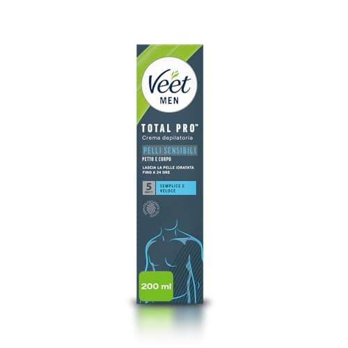 Veet Men Crema Depilatoria Uomo Petto e Corpo per Pelli Sensibili, Dermatologicamente Testata, 200 ml