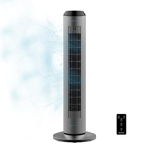 Cecotec Ventilatore a Torre Ionica EnergySilence 8190. 60W, Telecomando, 3 Velocità, Oscillazione, Timer 8h, Ionizzatore, Motore in Rame, Silenzioso, Elegante, Altezza 84cm, Facile Trasporto, Grigio