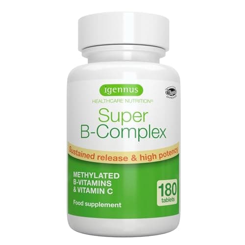 Vitamina B Complex ad Alto Assorbimento e Rilascio Prolungato, 180 Compresse 1 al Giorno, B1,B2,B3,B5 B6,B12 Metilcobalamina, Metilfolato, Biotina e Vitamina C - Integratore Vegano – Igennus
