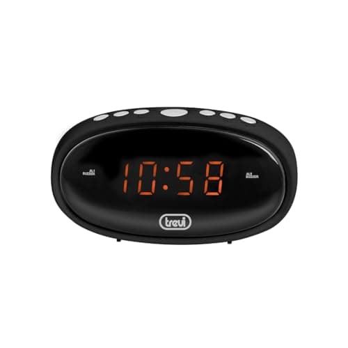 Trevi EC 880, Sveglia da Comodino, Orologio Digitale con Due Sveglie Programmabili, Display Digitale a LED Colore Ambra, Suoneria Elettronica, Funzione Snooze, Funzione Dimmer, Nero