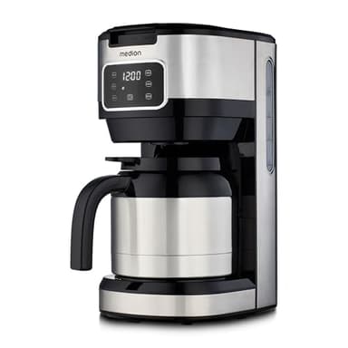 MEDION Caffettiera con caraffa thermos e timer (caffettiera a filtro, 10 tazze, 1,25 litri, 900 watt, timer, antigoccia, display, MD11019) acciaio inox