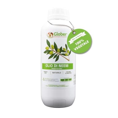 GLOBER Olio di Neem per Piante - Concentrato 1Litro - Made in Italy 100% Vegetale - Contro Afidi, Cocciniglia, Parassiti - Insetticida Piante - Bacillus Thuringiensis - Difesa Orto e Giardino