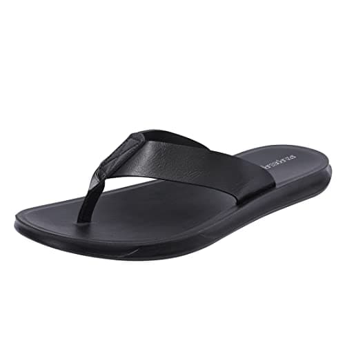 Harssindanzar Sandali infradito da uomo, perizoma estivo Confortevole supporto per arco Scarpe da spiaggia con plantare in morbida pelle microfibra KM215,Nero,taglia 46